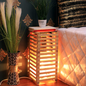 Decorative Pine Wood Square Table for Bedside & Desk Lighting | Elegant Ambient for Home & Office Décor