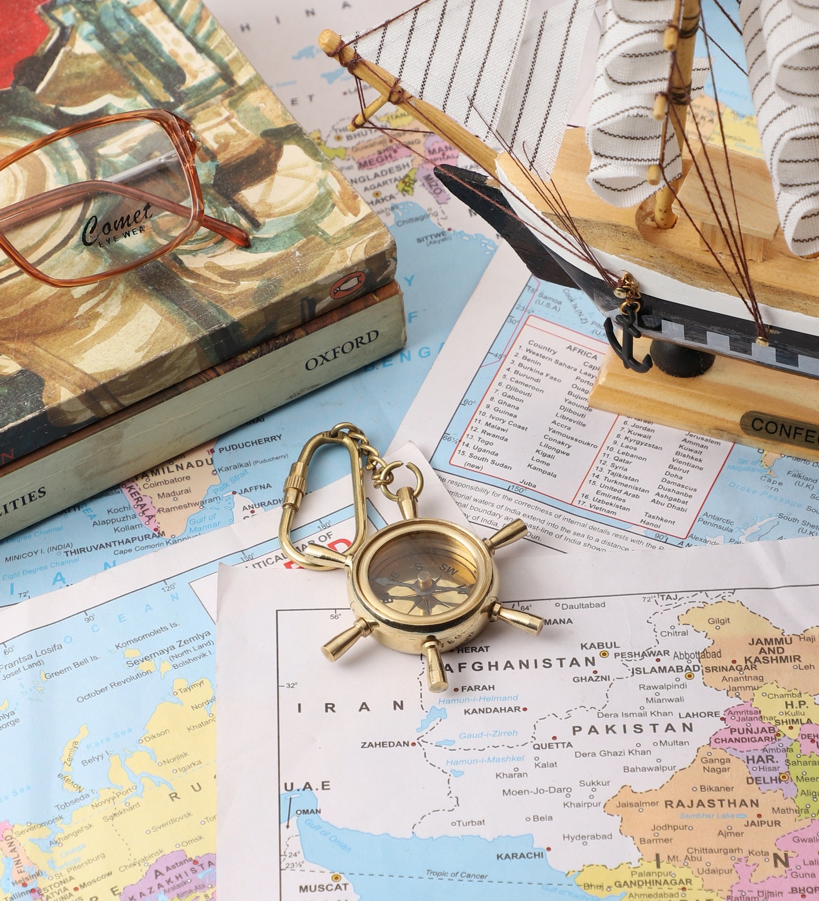 Brass Shipwheel Compass Vintage Decorative Key Chain for Daily Use | Classic Collectible Style Accessory for Keys & Gifting