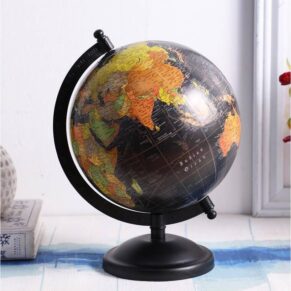 Black Metal Decorative Vintage World  Globe for Study Room & Office Desk Décor | Classic Educational Display Accent