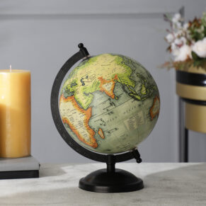 Green Decorative Vintage World Globe for Study Room & Office Desk Décor | Classic Educational Display Accent