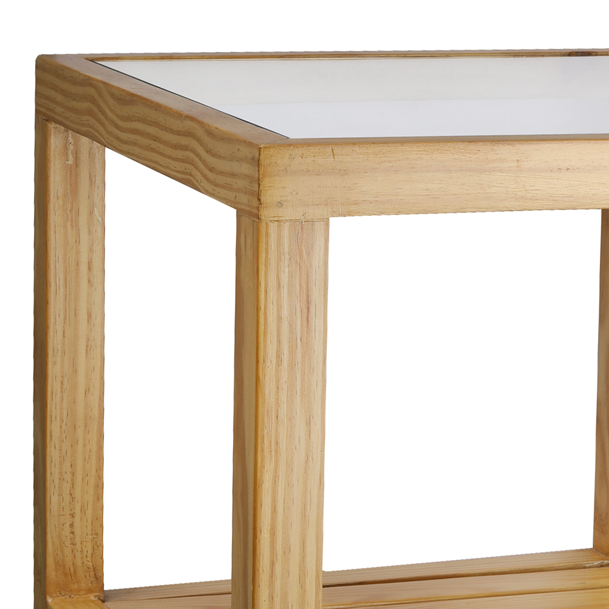 Decorative Pine Wood Corner Table with Glass for Bedside & Desk Lighting | Elegant Ambient for Home & Office Décor - Image 3