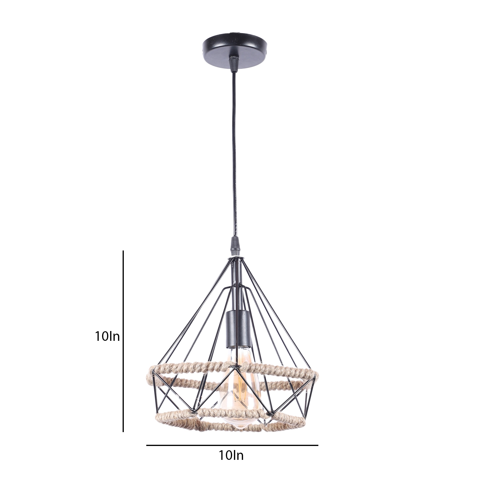 Decorative Metal Diamond with Rope Hanging Pendant Lamp for Home & Café Lighting | Stylish Ceiling Light for Modern Interiors - Image 4