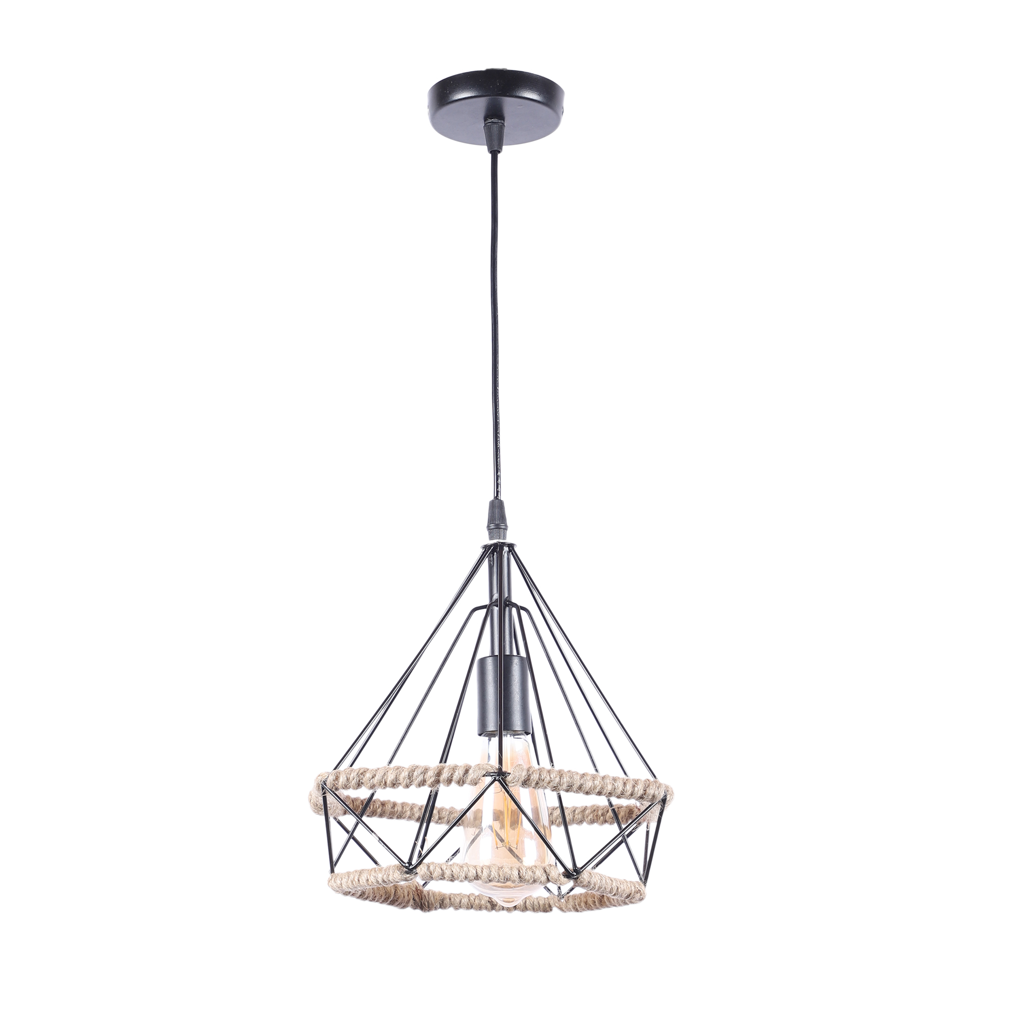 Decorative Metal Diamond with Rope Hanging Pendant Lamp for Home & Café Lighting | Stylish Ceiling Light for Modern Interiors - Image 6