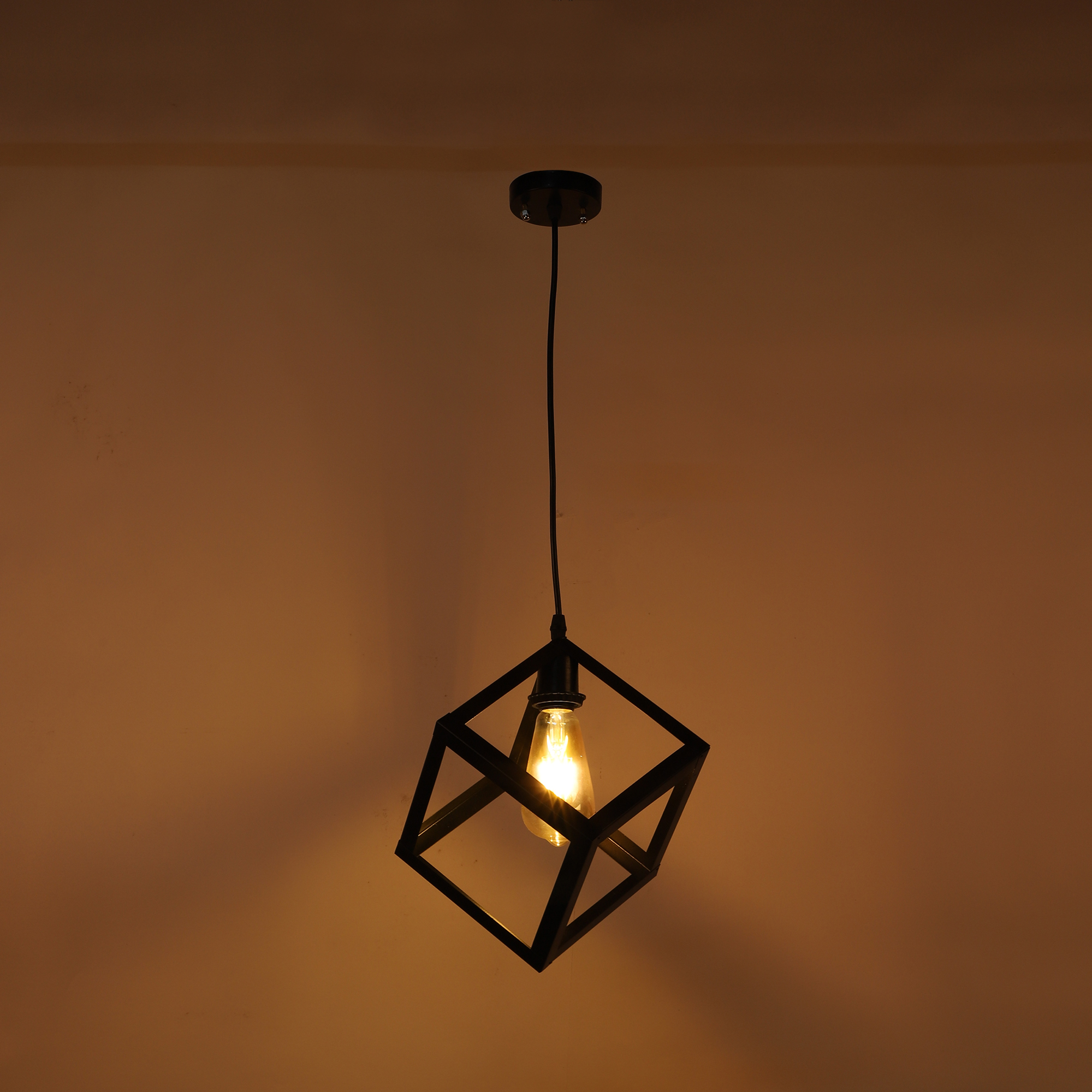 Decorative Metal Square Hanging Pendant Lamp for Home & Café Lighting | Stylish Ceiling Light for Modern Interiors - Image 3