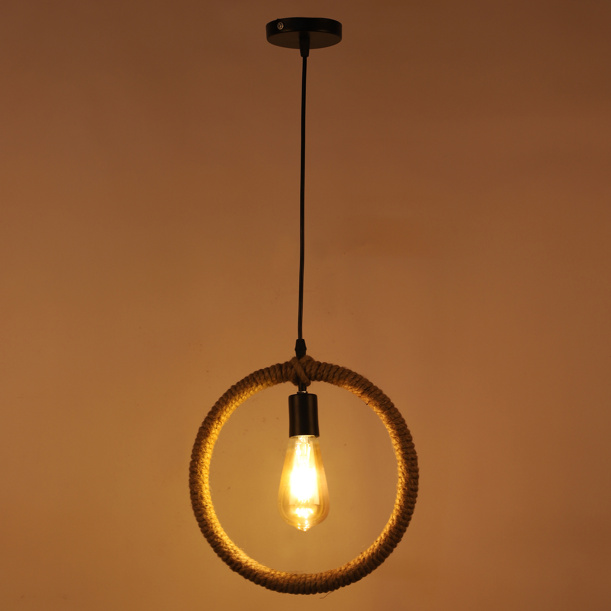 Decorative Circle Rope Hanging Pendant Lamp for Home & Café Lighting | Stylish Ceiling Light for Modern Interiors - Image 3