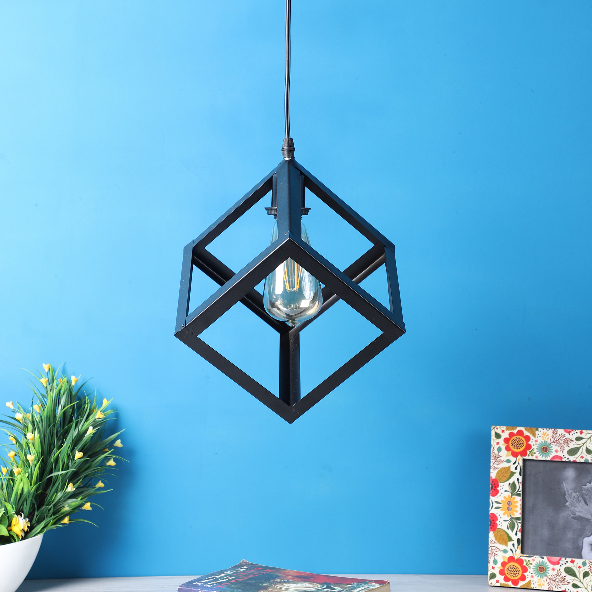 Decorative Metal Square Hanging Pendant Lamp for Home & Café Lighting | Stylish Ceiling Light for Modern Interiors - Image 2