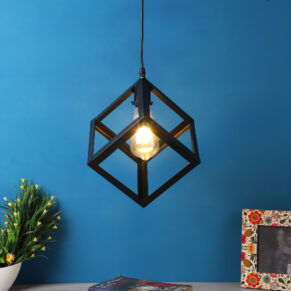 Decorative Metal Square Hanging Pendant Lamp for Home & Café Lighting | Stylish Ceiling Light for Modern Interiors