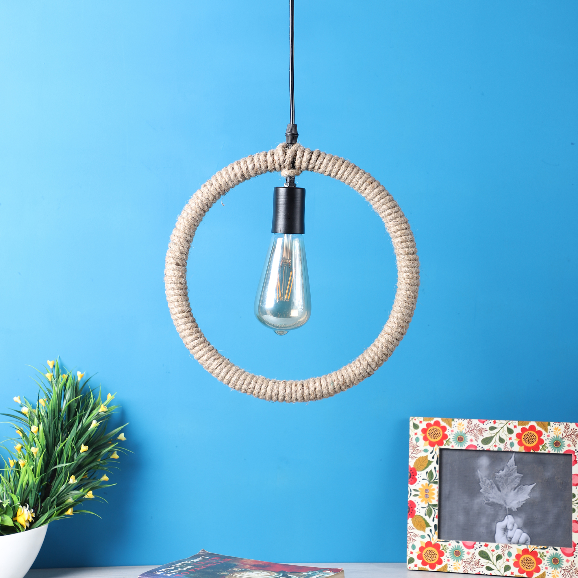 Decorative Circle Rope Hanging Pendant Lamp for Home & Café Lighting | Stylish Ceiling Light for Modern Interiors - Image 2