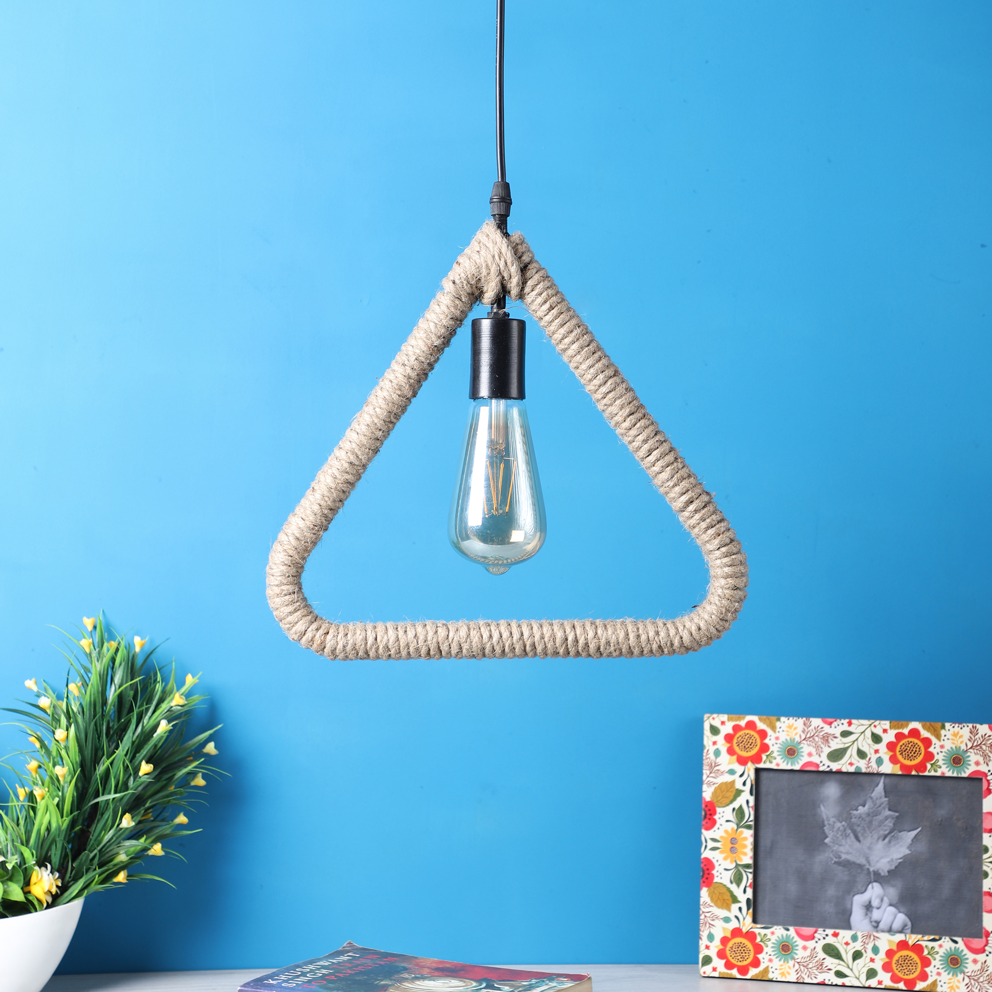 Decorative Triangle Rope Hanging Pendant Lamp for Home & Café Lighting | Stylish Ceiling Light for Modern Interiors - Image 2