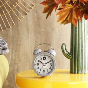 Vintage Metal Classic Grey Alarm Clock for Bedroom & Study Table | Vintage Design