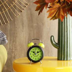 Vintage Metal Classic Black Alarm Clock with Green Twin Bell for Bedroom & Study Table | Vintage Design