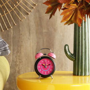 Vintage Metal Classic Black Alarm Clock with Pink Twin Bell for Bedroom & Study Table | Vintage Design