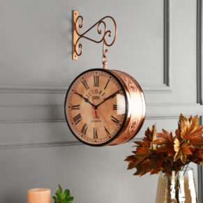 Vintage Metal Double Sided 10 inches Victoria Station Wall Clock for Home, Office & Café Décor | Classic Railway Style Decorative