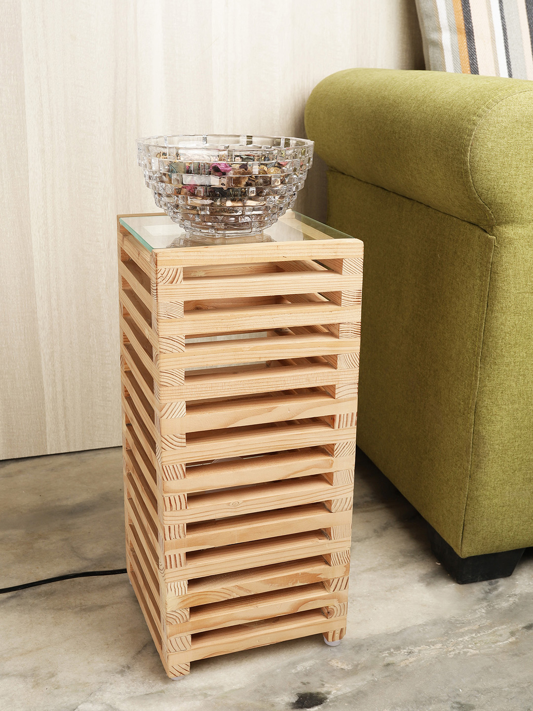 Decorative Pine Wood Square Table for Bedside & Desk Lighting | Elegant Ambient for Home & Office Décor - Image 5