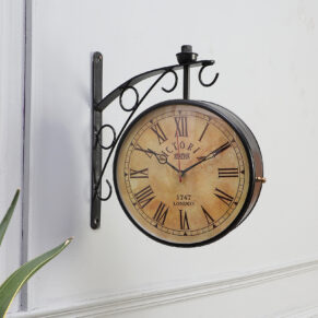 Vintage Metal Double Sided 11 inches Victoria Station Wall Clock for Home, Office & Café Décor | Classic Railway Style Decorative
