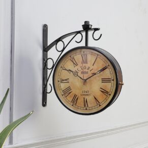 Vintage Metal Double Sided 13 inches Victoria Station Wall Clock for Home, Office & Café Décor | Classic Railway Style Decorative