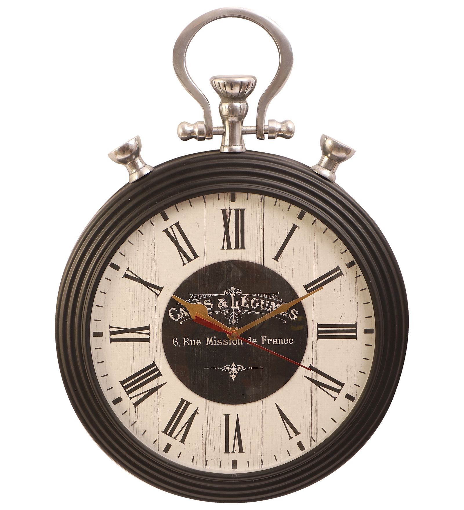 Vintage Metal Black Wall Clock with Silver Hook Decorative Timepiece | Classic Design for Living Room, Office & Café Décor - Image 2