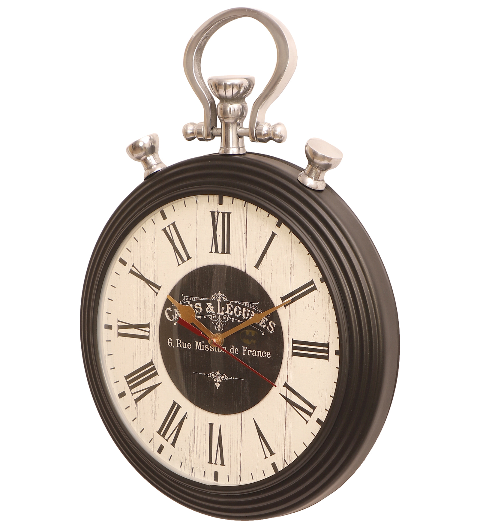 Vintage Metal Black Wall Clock with Silver Hook Decorative Timepiece | Classic Design for Living Room, Office & Café Décor - Image 8