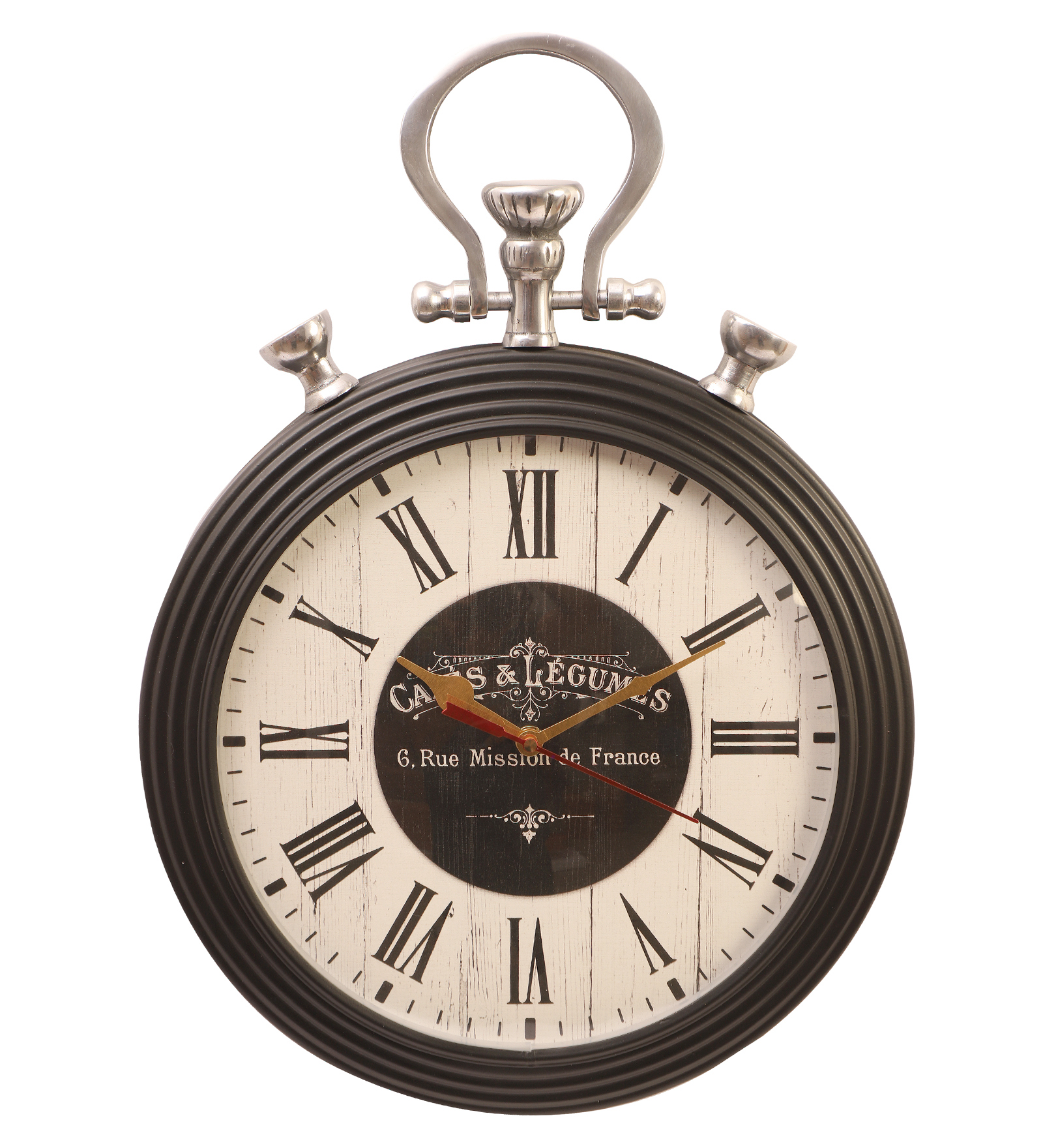 Vintage Metal Black Wall Clock with Silver Hook Decorative Timepiece | Classic Design for Living Room, Office & Café Décor - Image 5