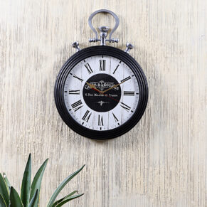 Vintage Metal Black Wall Clock with Silver Hook Decorative Timepiece | Classic Design for Living Room, Office & Café Décor